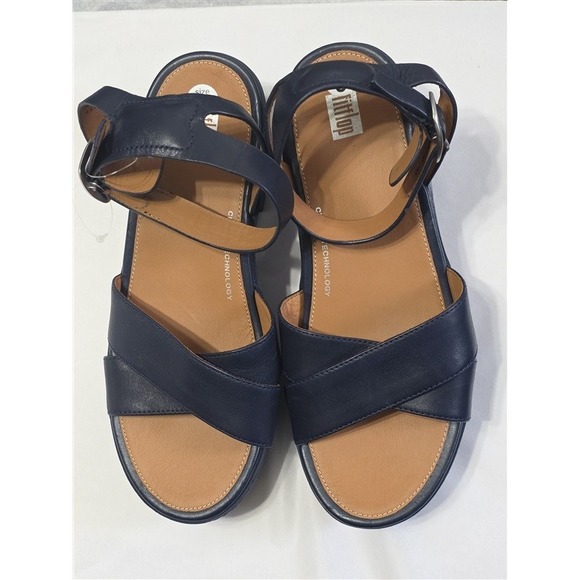 NWOT FitFlop 9 Platform Ankle Wrap Sandals Navy Blue 127669 - Picture 3 of 3